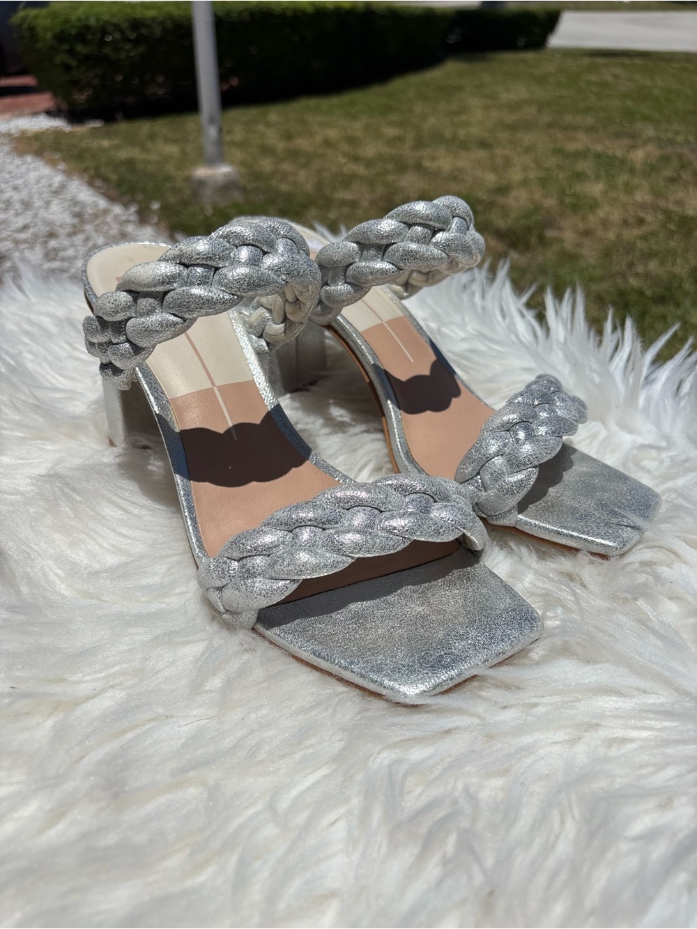 Dolce Vita Silver Braided Block Heel Sandals